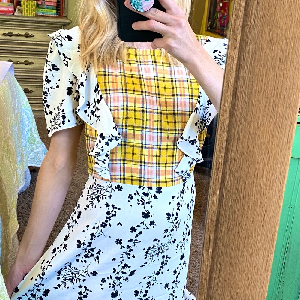 NWOT Glamorous 🌻 mix media floral gingham dress - Picture 3 of 13